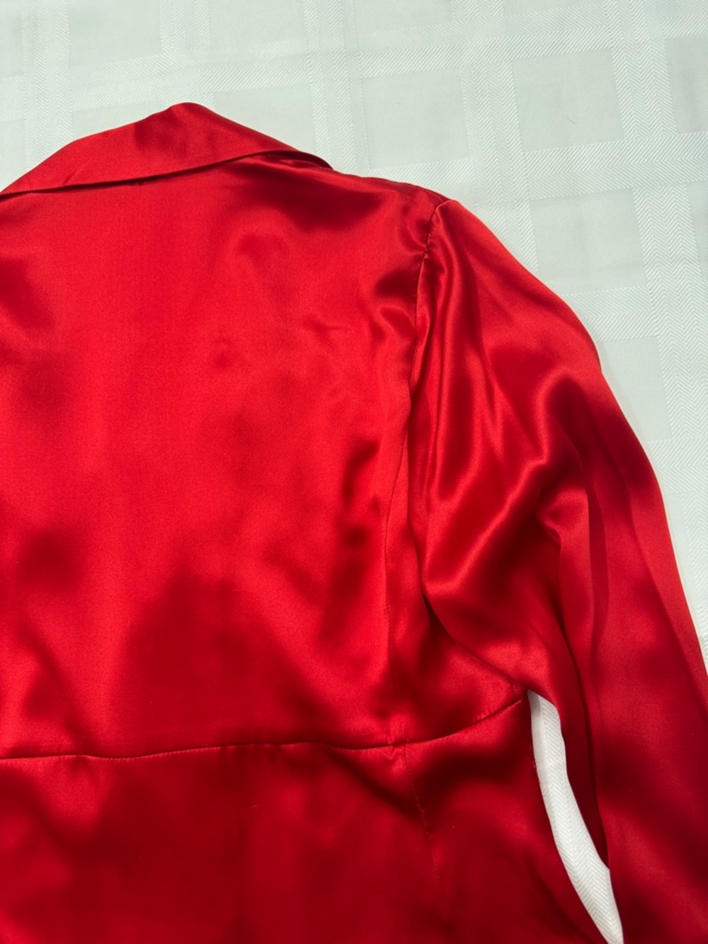Anne Klein Red Satin Ruffled Button-Front Blouse - Picture 14 of 16
